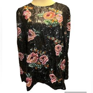 Vintage Bill Bass 70s 80s sequin beaded floral top blouse